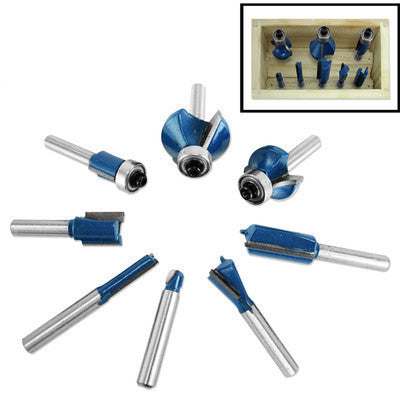 9 Piece 1/4" Shank Carbide Tip Cutter Tipped Wood Router Bit Set Kit - tool
