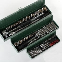 60 Piece 1/4" 3/8" 1/2" Drive Metric Size Socket Ratchet Wrench Tool Set - tool