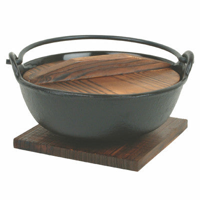 Japanese Nabemono Cast Iron Noodle Stew Bowl with Wooden Lid - tool