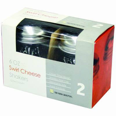 Twin Pack of Glass Perforated Swirl Parmesan Cheese Dispenser Food Server Shaker - tool
