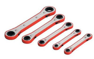 5 Piece SAE Standard Size Box Closed End Gear Ratchet Ratcheting Wrench Tool Set Kit - tool