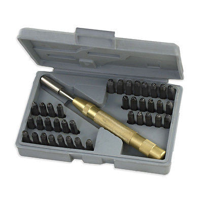 39 Piece Steel Metal Automatic Hand Letter and Number ID Stamper Punch Tool Kit Set - tool