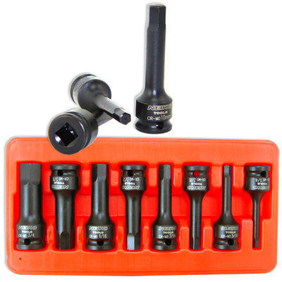 1/2" Drive SAE Standard Impact Hex Key Allen Wrench Bit Set - tool