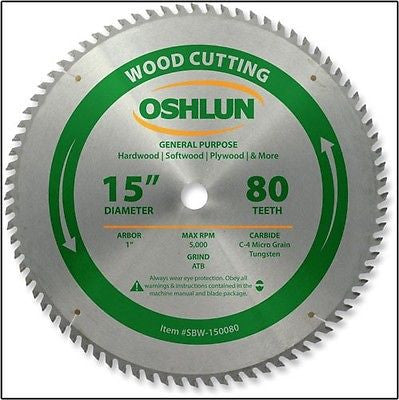 15" 80T Fine Cut Carbide Tip Wood Cutting Saw Blade - tool