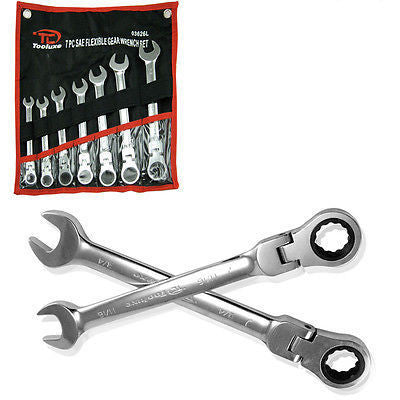 SAE Flexible Head Combination Ratchet Wrench Set - tool