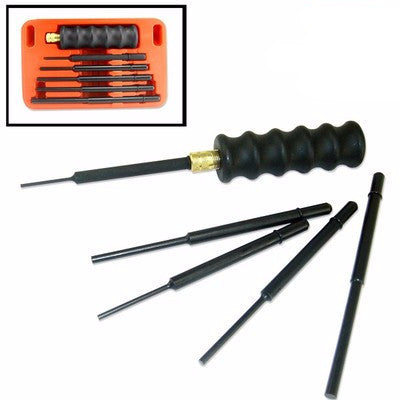 5 Piece Professional Interchangeable Steel Metal Pin Punch Tool Set Kit with Handle - tool