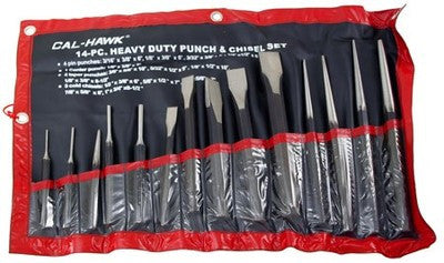 14 Piece Heavy-Duty Mechanic's Steel Metal Punch and Chisel Tool Set - tool