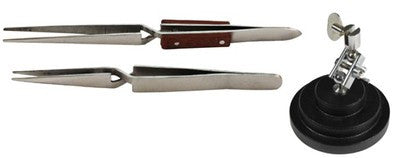 3 Piece Stainless Steel Locking Tweeser Clamp Stand Holder Jewelry Tweezer Tool Set - tool