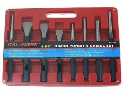 8 Piece Heavy-Duty Jumbo Large Mechanic's Steel Metal Punch and Chisel Tool Set - tool