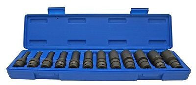 12 Piece 3/8" Drive Universal Wobble SAE Deep Impact Socket Wrench - tool