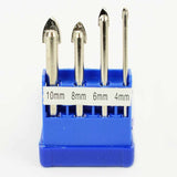 4 pc Glass & Tile Drill Bit Set for Ceramic, Marble, Mirrors - 4 mm - 10 mm, High Carbon