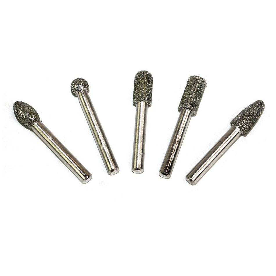 5 PC Diamond Burr Set Die Grinder Bits for Dremel, Drills, Rotary Tools - 1/4" Shank