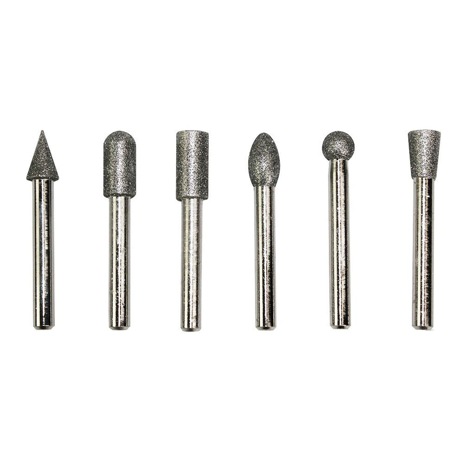6 PC Diamond Burr Set Die Grinder Bits for Dremel, Drills, Rotary Tools - 1/4" Shank