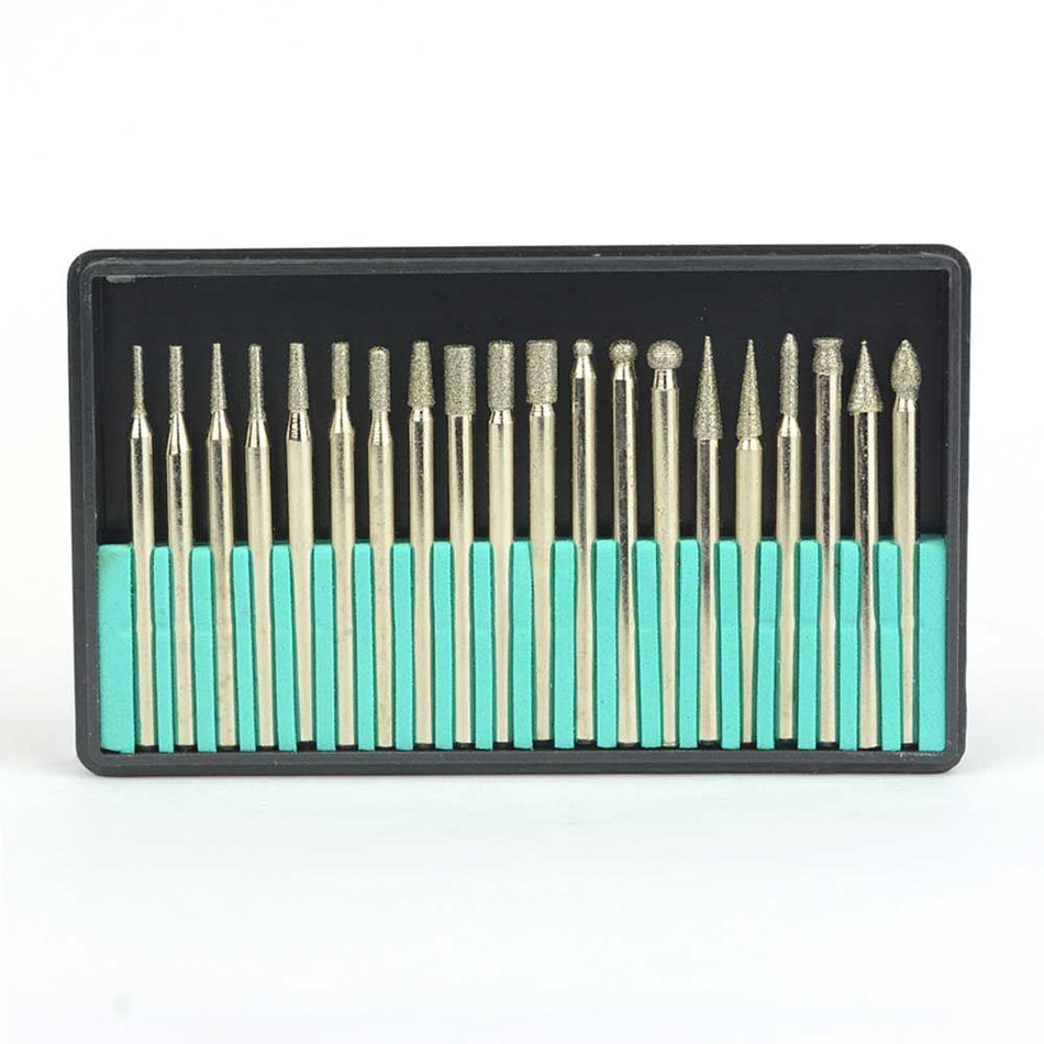 20 PC Diamond Burr Set Die Grinder Bits for Dremel, Drills, Rotary Tools - 1/8" Shank