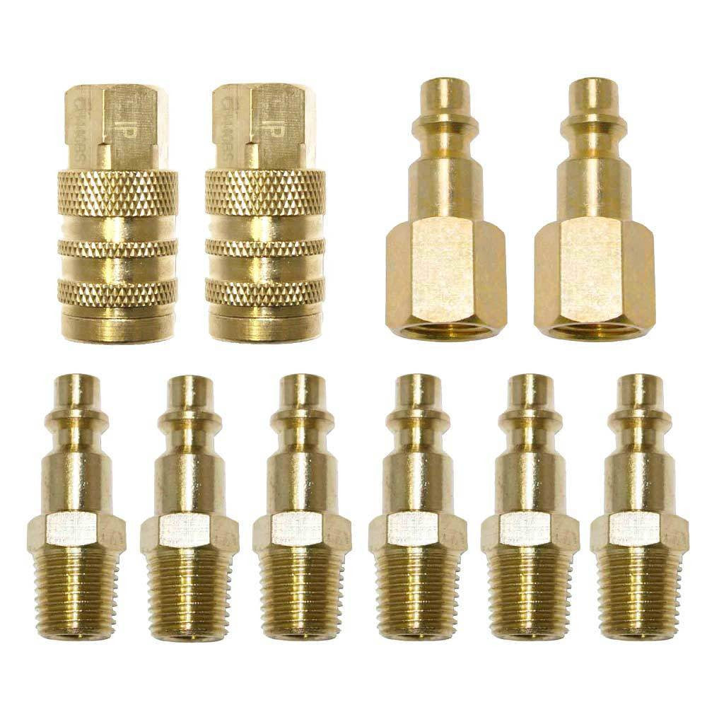 (10) 1/4" NPT Brass Snap Fitting Coupler Quick Air Disconnect Connect Set Connector Kit - tool