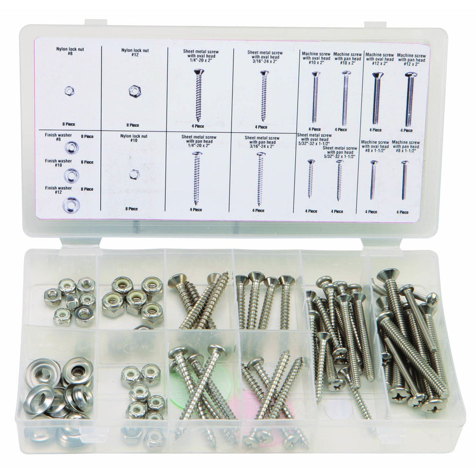 96 Pc. Screw And Nut Set with Storage Case - Stainless Steel - Universal uses, sheet metal, wood, etc.