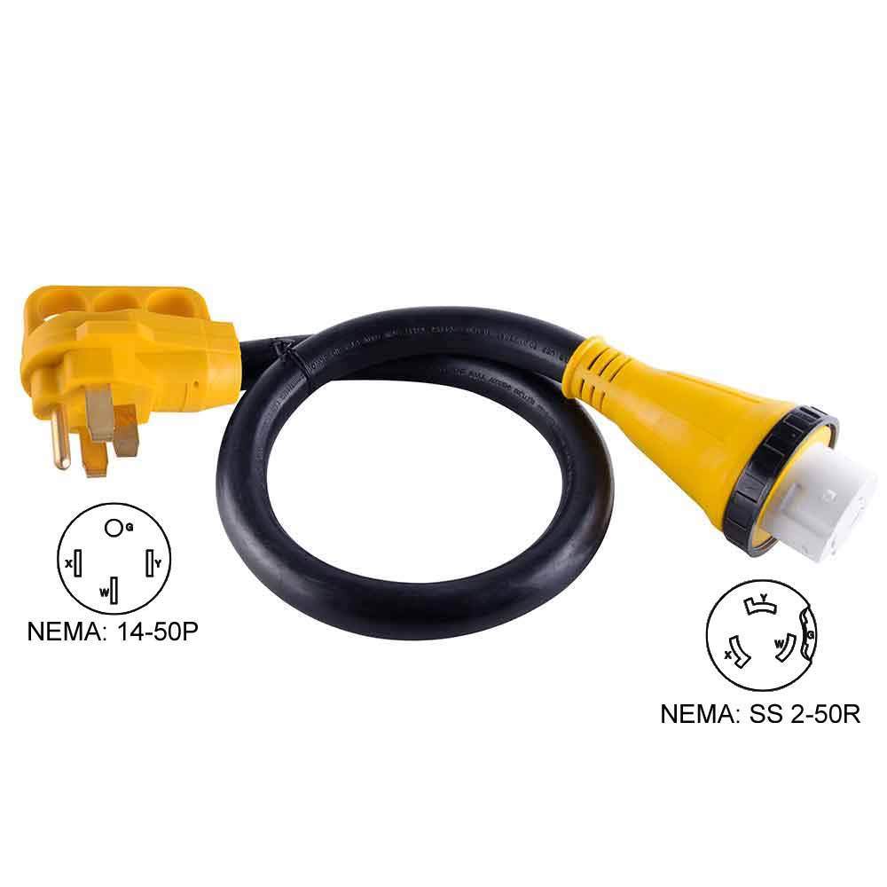 15 Foot 50 Amp RV 6 Gauge Cord With Connector Plug - tool