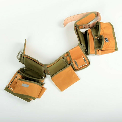 Carpenter Tool Work Belt with Pouches, Canvas, Nail Bags, for Roofers, Joiners, Utility Strap