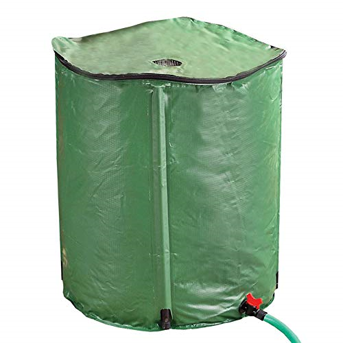 Collapsible Rain Barrel Gutter Drain Collector with Hose Attach, 50 Gal Capacity 28" High x 24" Diameter