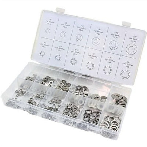 350-PC Stainless Steel Flat Washers Assortment Steel Lock Washer Set - tool